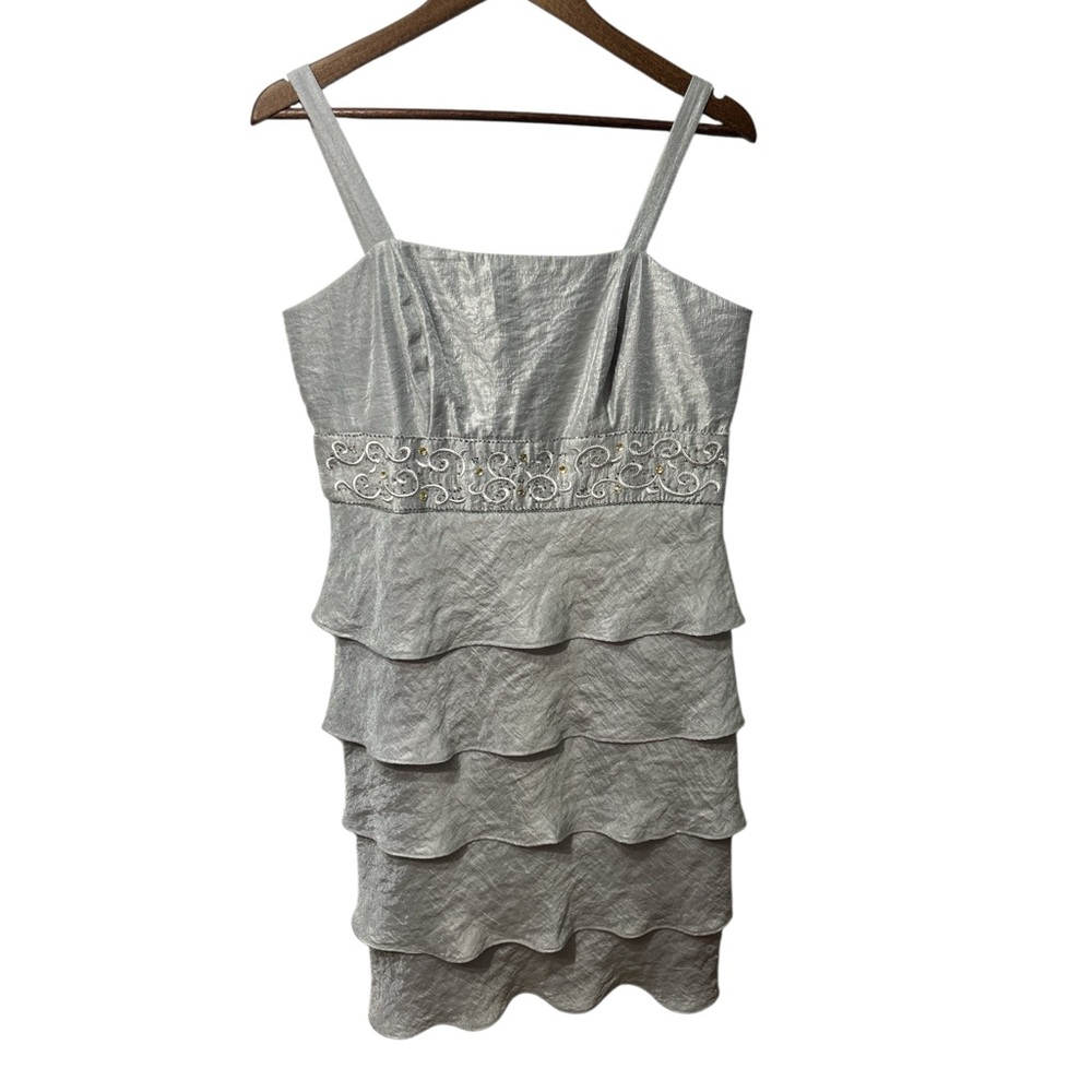 R&M Richards Silver Embellished Tiered Dress | Formal | Mother‎ of the Bride